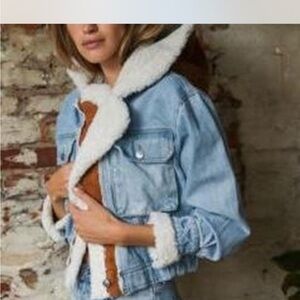 Free People Denim Jacket with White Sherpa Lining